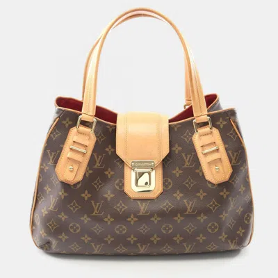 Pre-owned Louis Vuitton Greet Tote Handbag Monogram Canvas Leather Brown
