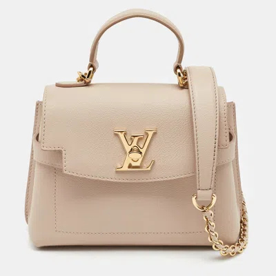 Pre-owned Louis Vuitton Greige Leather Lockme Ever Mini Bag In Sand