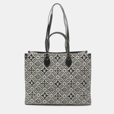 Pre-owned Louis Vuitton Grey Black Canvas Leather Monogram Jacquard On The Go Gm Since 1854 Tote Bag