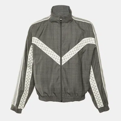 Pre-owned Louis Vuitton Grey Checked Wool Damier Canvas Trim Track Jacket Xxl In Gray