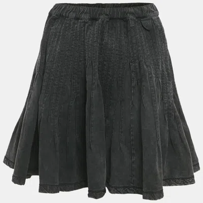 Pre-owned Louis Vuitton Grey Denim Flared Mini Skirt M In Gray