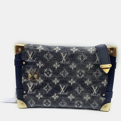 Pre-owned Louis Vuitton Grey Denim Leather Side Trunk Bag In Gray