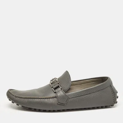 Pre-owned Louis Vuitton Grey Leather Hockenheim Loafers Size 44