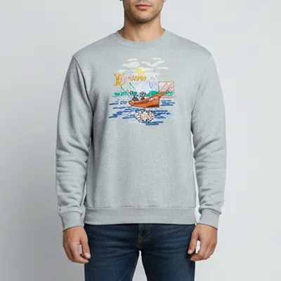 Pre-owned Louis Vuitton Grey Logo Embroidered Cotton Crewneck Sweatshirt M