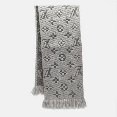 Pre-owned Louis Vuitton Grey Logomania Silk Scarf In Gray