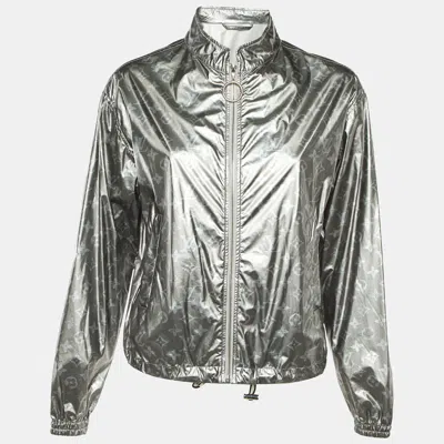 Pre-owned Louis Vuitton Grey Monogram Coated Modal Zip Up Jacket M In Gray
