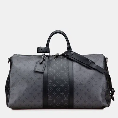 Pre-owned Louis Vuitton Grey Monogram Eclipse Reverse Keepall Bandouliere 50 In Gray