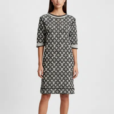 Pre-owned Louis Vuitton Grey Monogram Jacquard Knit Mini Dress M In Gray