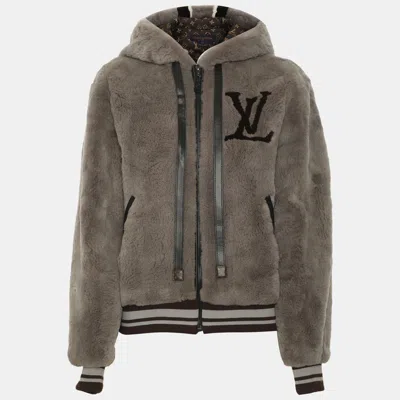 Pre-owned Louis Vuitton Grey Monogram Mink Fur Hooded Bomber Jacket S In Gray