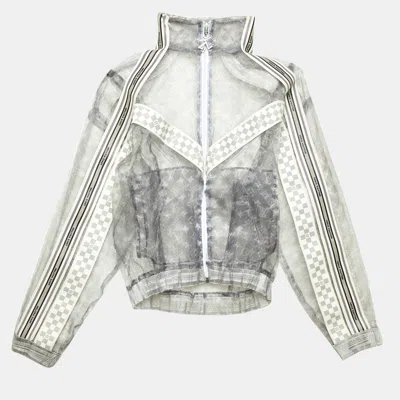 Pre-owned Louis Vuitton Grey Monogram Organza Zip Up Jacket S In Gray