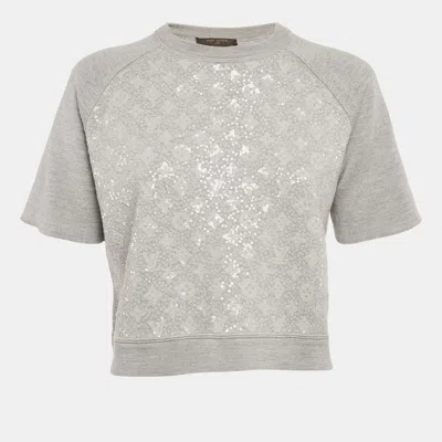 Pre-owned Louis Vuitton Grey Monogram Sequin Wool Blend T-shirt S