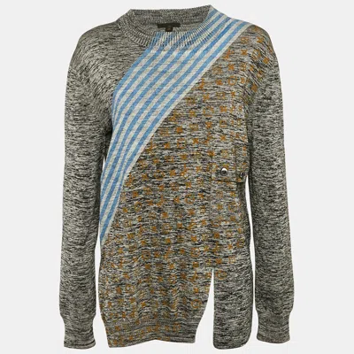 Pre-owned Louis Vuitton Grey Printed Silk Blend Crew Neck Sweater Xl
