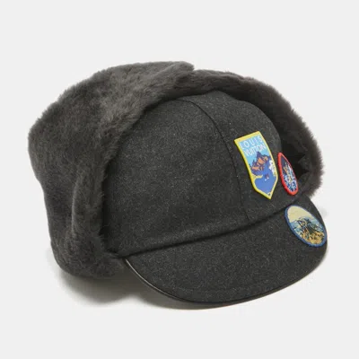 Pre-owned Louis Vuitton Grey Shearling Trim Wool Alps Trapper Hat Size 60