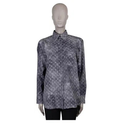 Pre-owned Louis Vuitton Grey Silk 2025 Monogram Cloud Blouse Shirt 40 M In Gray