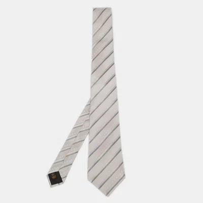 Pre-owned Louis Vuitton Grey Silk Monogram Classic Stripes Tie