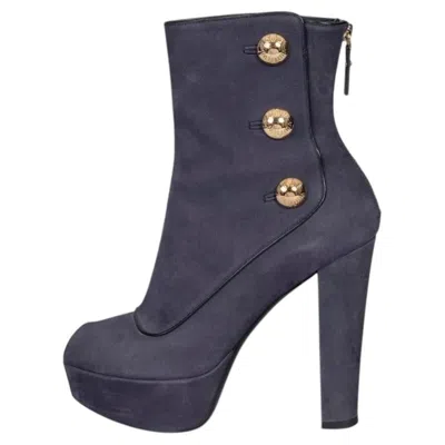 Pre-owned Louis Vuitton Grey Suede Open-toe Booties Eu 38 In Gray