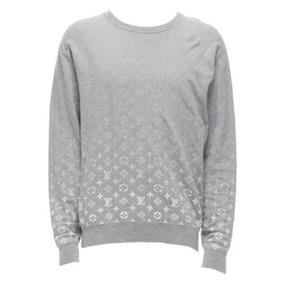 Pre-owned Louis Vuitton Grey White Ombre Lv Logo Monogram Crew Sweatshirt L