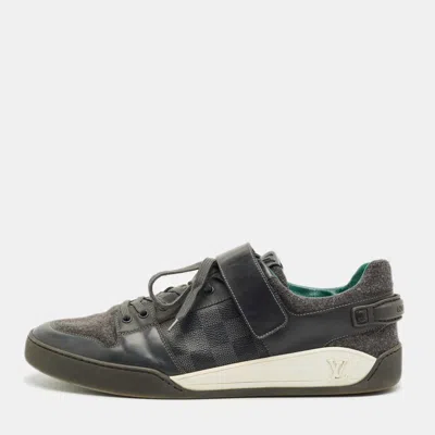 Pre-owned Louis Vuitton Grey Wool And Damier Graphite Canvas Low Top Sneakers Size 44 In Gray