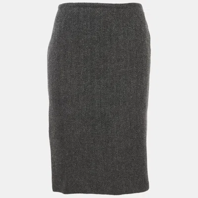 Pre-owned Louis Vuitton Grey Wool Blend Pencil Skirt M In Gray