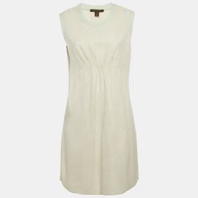 Pre-owned Louis Vuitton Grey Wool Blend Ruched Sleeveless Short Dress L