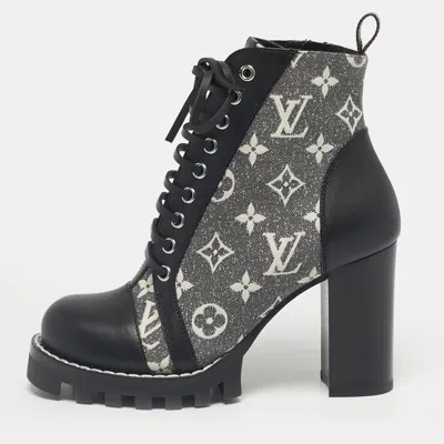 Pre-owned Louis Vuitton Grey/black Monogram Denim And Leather Star Trail Ankle Boot Size 36