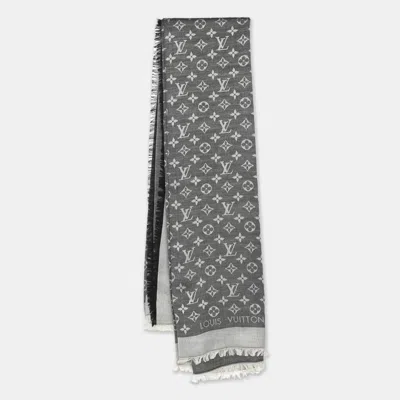 Pre-owned Louis Vuitton Grey/black Monogram Wool/silk Shine Shawl