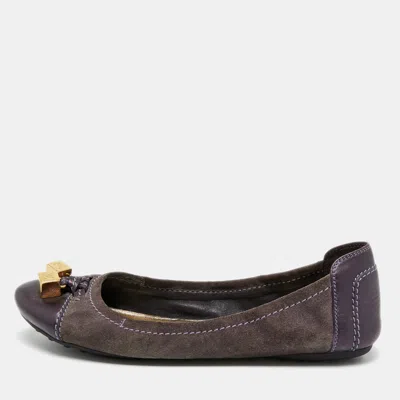 Pre-owned Louis Vuitton Grey/purple Suede And Metallic Leather Scrunch Ballet Flats Size 39