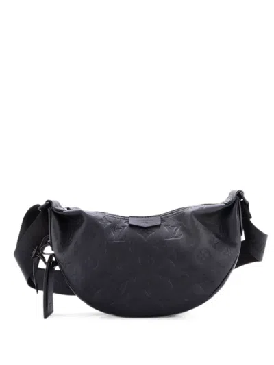 Pre-owned Louis Vuitton Hamac Handbag Monogram Shadow Leather Pm Hobo Bag In Black