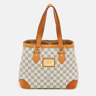 Pre-owned Louis Vuitton Hampstead Pm Damier Azur Canvas Bag In White