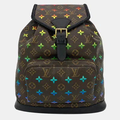 Pre-owned Louis Vuitton Hand Painted Leather Wrapped Montsouris Gm Backpack In Brown