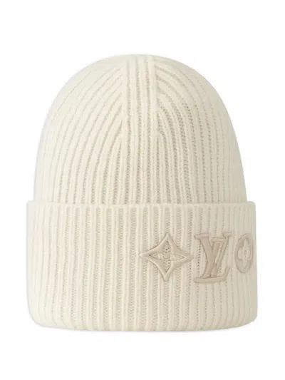 Pre-owned Louis Vuitton Headline Logo-embroidered Beanie Hat In Neutral
