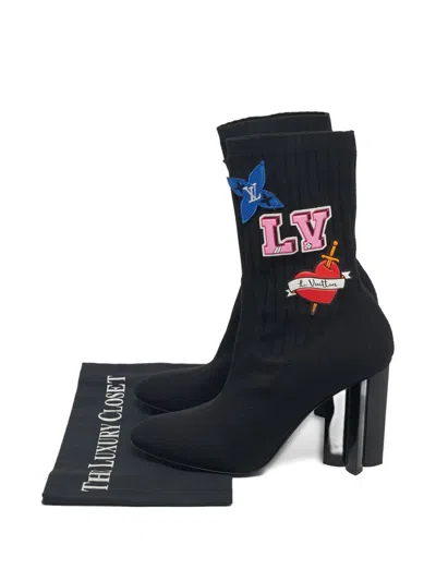 Pre-owned Louis Vuitton Heart Motif Knit Boots In Black