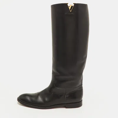 Pre-owned Louis Vuitton Heritage Size 40.5 Black Leather Knee Length Boots