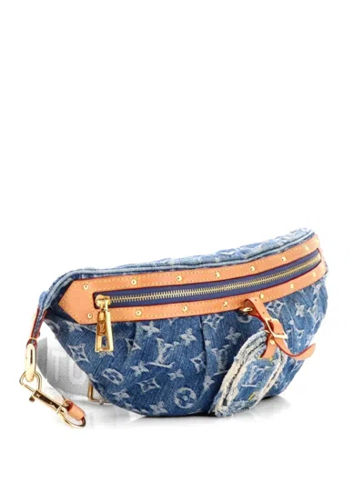 Pre-owned Louis Vuitton High Rise Bum Bag Monogram Denim Belt Bag In Blue