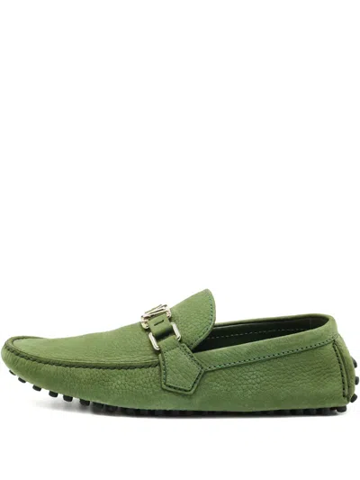 Pre-owned Louis Vuitton Hockenheim Leather Loafers In Green