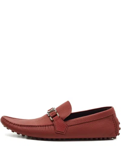 Pre-owned Louis Vuitton Hockenheim Leather Loafers In Red