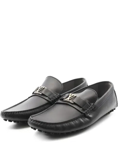 Pre-owned Louis Vuitton Hockenheim Logo-plaque Loafers In Black