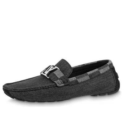 Pre-owned Louis Vuitton Hockenheim Moccasin Shoes 'grey With Plaid Collar'