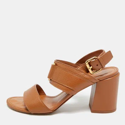 Pre-owned Louis Vuitton Horizon Size 38.5 Brown Leather Slingback Sandals