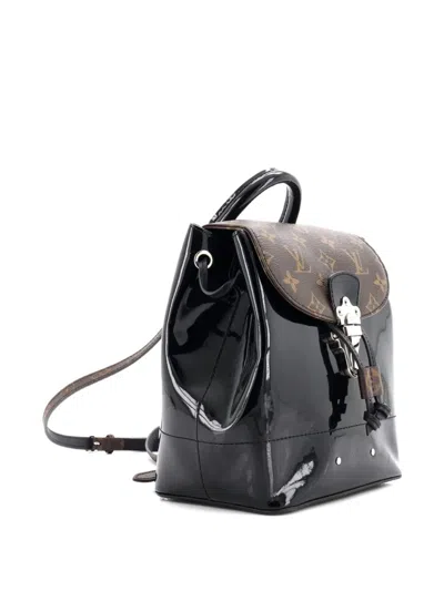 Pre-owned Louis Vuitton Hot Springs Vernis With Monogram Canvas Backpack In Black