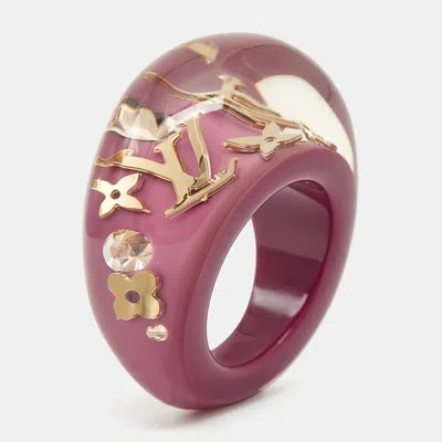 Pre-owned Louis Vuitton Inclusion Purple Resin Crystals Gold Tone Ring Size 51