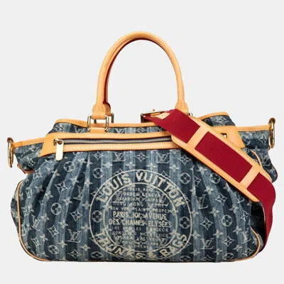 Pre-owned Louis Vuitton Indigo Blue Canvas Denim Porte Epaule Raye Cabas Gm Handbag