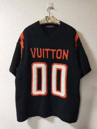 Pre-owned Louis Vuitton Intarsia Football Chunky Tee In Black