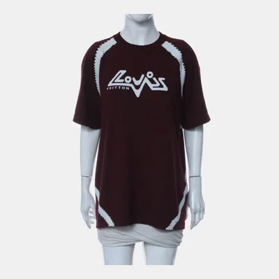Pre-owned Louis Vuitton Intarsia Knit Crew Neck Burgundy Cotton T-shirt