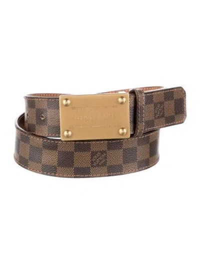 Pre-owned Louis Vuitton Inventeur Damier Ebene Pattern Belt Kit In Brown