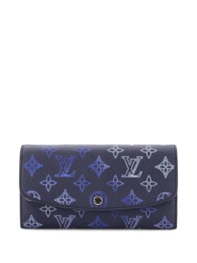 Pre-owned Louis Vuitton Iris Wallet Nm Flight Mode Mahina Leather Small Wallets In Blue
