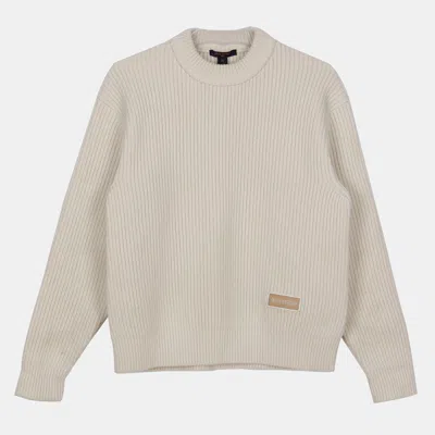 Pre-owned Louis Vuitton Ivory Cashmere Blend Logo Patch Knit Size Xs In White