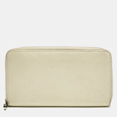 Pre-owned Louis Vuitton Ivory Epi Leather Zippy Wallet In White