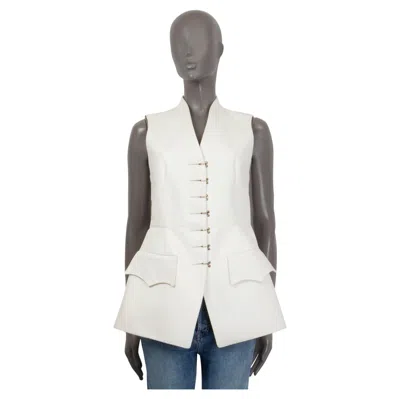 Pre-owned Louis Vuitton Ivory Leather 2018 Asymmetric Vest Jacket 34 Xxs In White