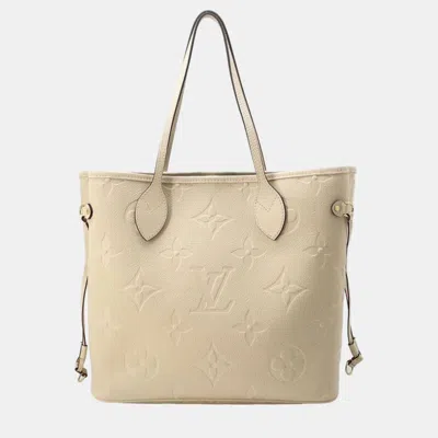 Pre-owned Louis Vuitton Ivory Monogram Empreinte Leather Neverfull Mm Bag In Beige